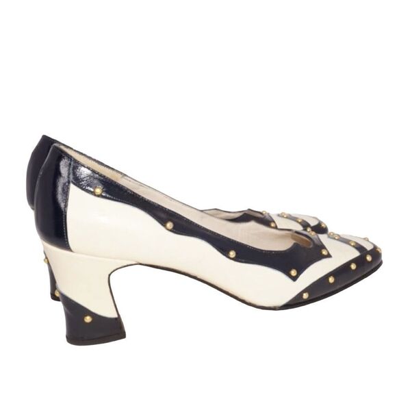 Rosina Ferragamo Schiavone Rare Vintage Black and White Oxford Heels, Size 8 - Picture 10 of 11